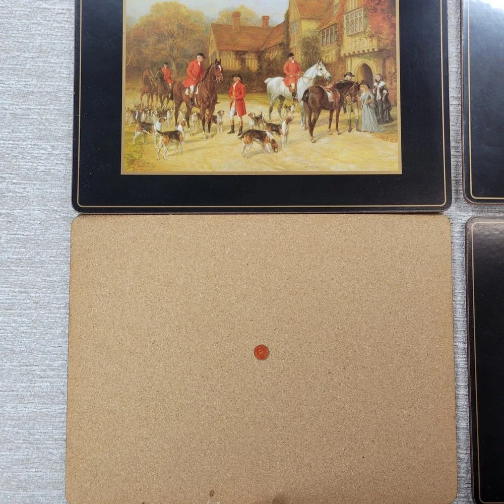 VTG Pimpernel Tally Ho Placemats Set 4 Fox Hunt Cork Back Horses England Hunting